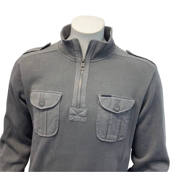 Marc Ecko Cut & Sew 1/4 Zip Long Sleeve Men’s Gray Mock Neck Sweater Size Medium - Picture 5 of 8
